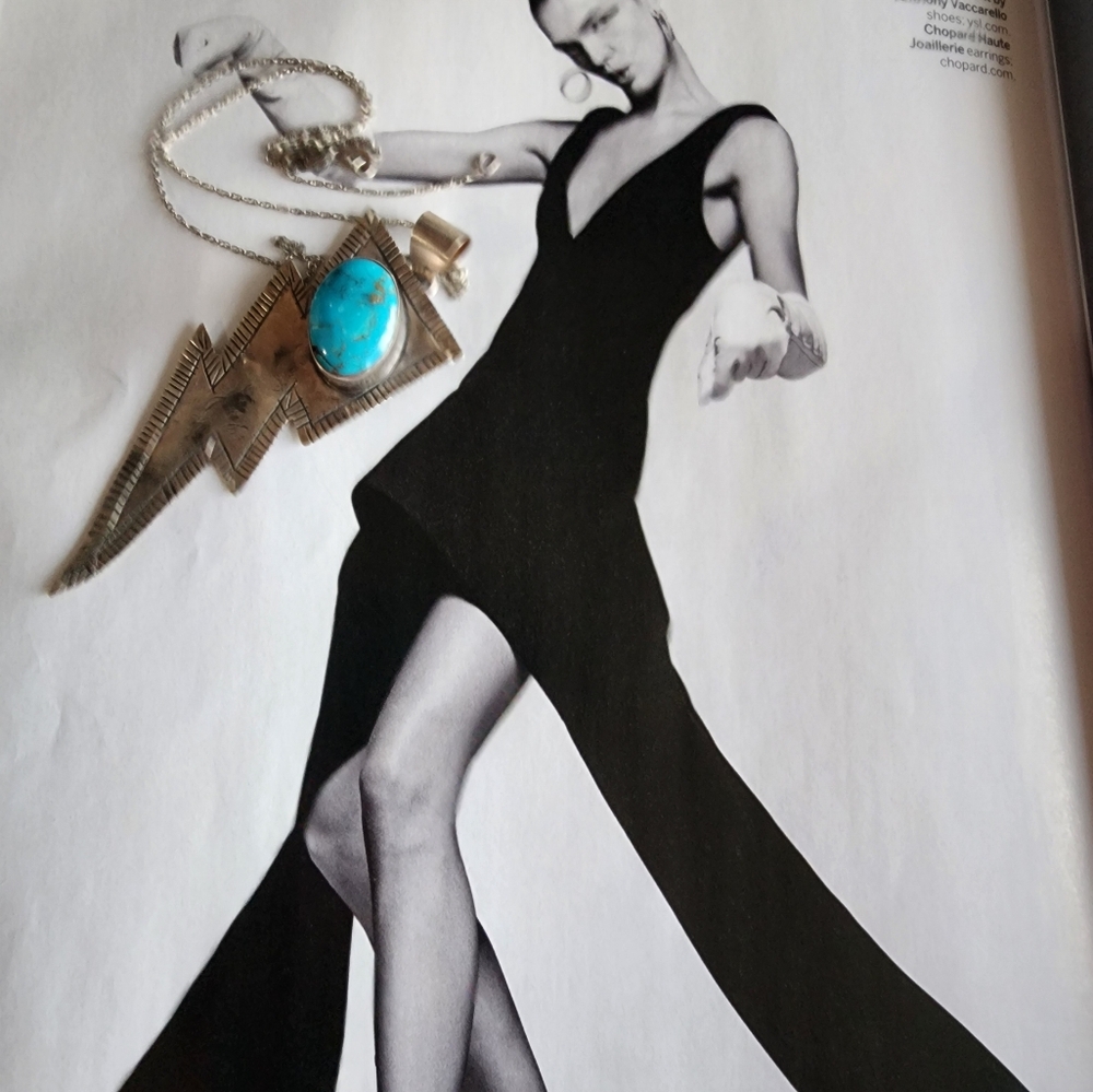 Silver Lightning Bolt Necklace with Turquoise Stone - Picture 2 of 10
